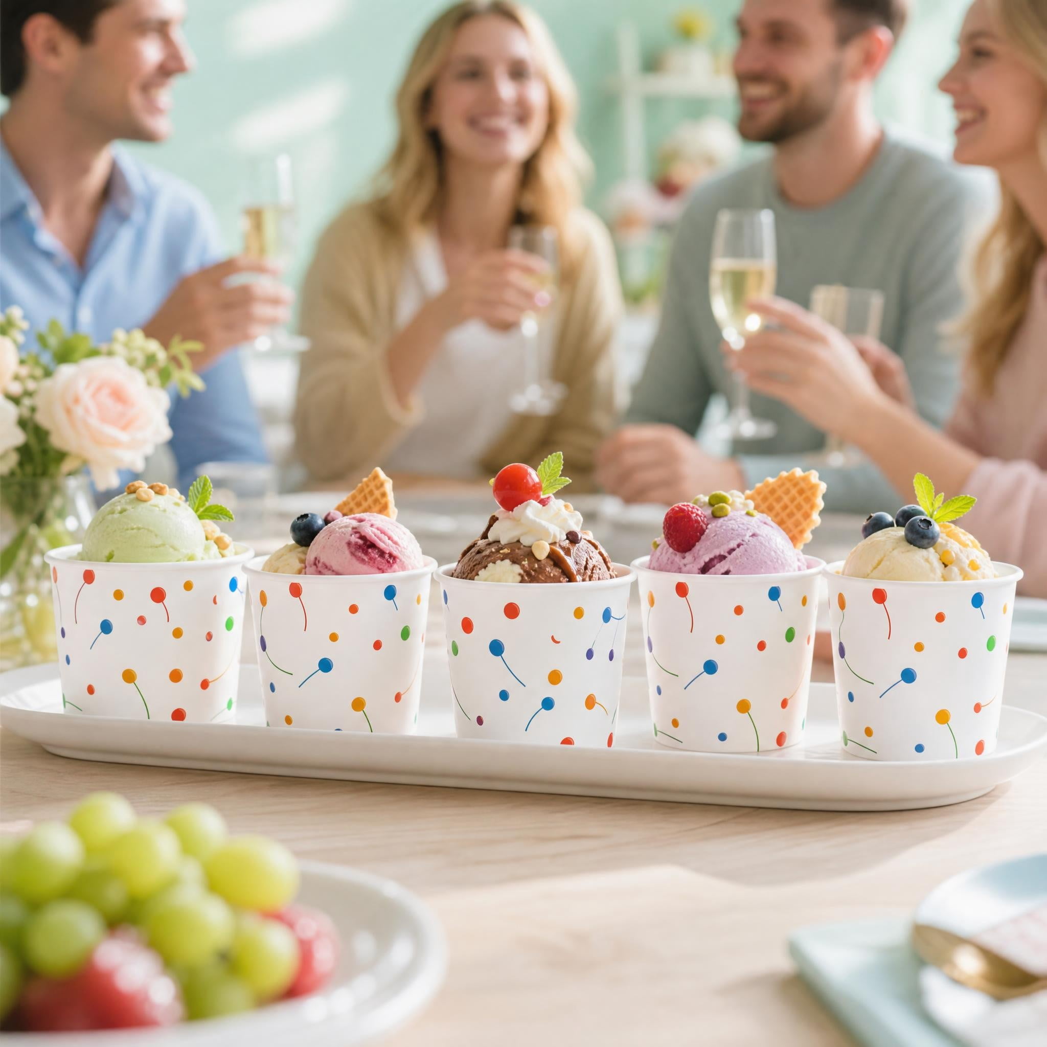 Treamon Disposable Paper Ice Cream Cups, Dessert Bowl for Yogurt, 9 oz 100 Pack