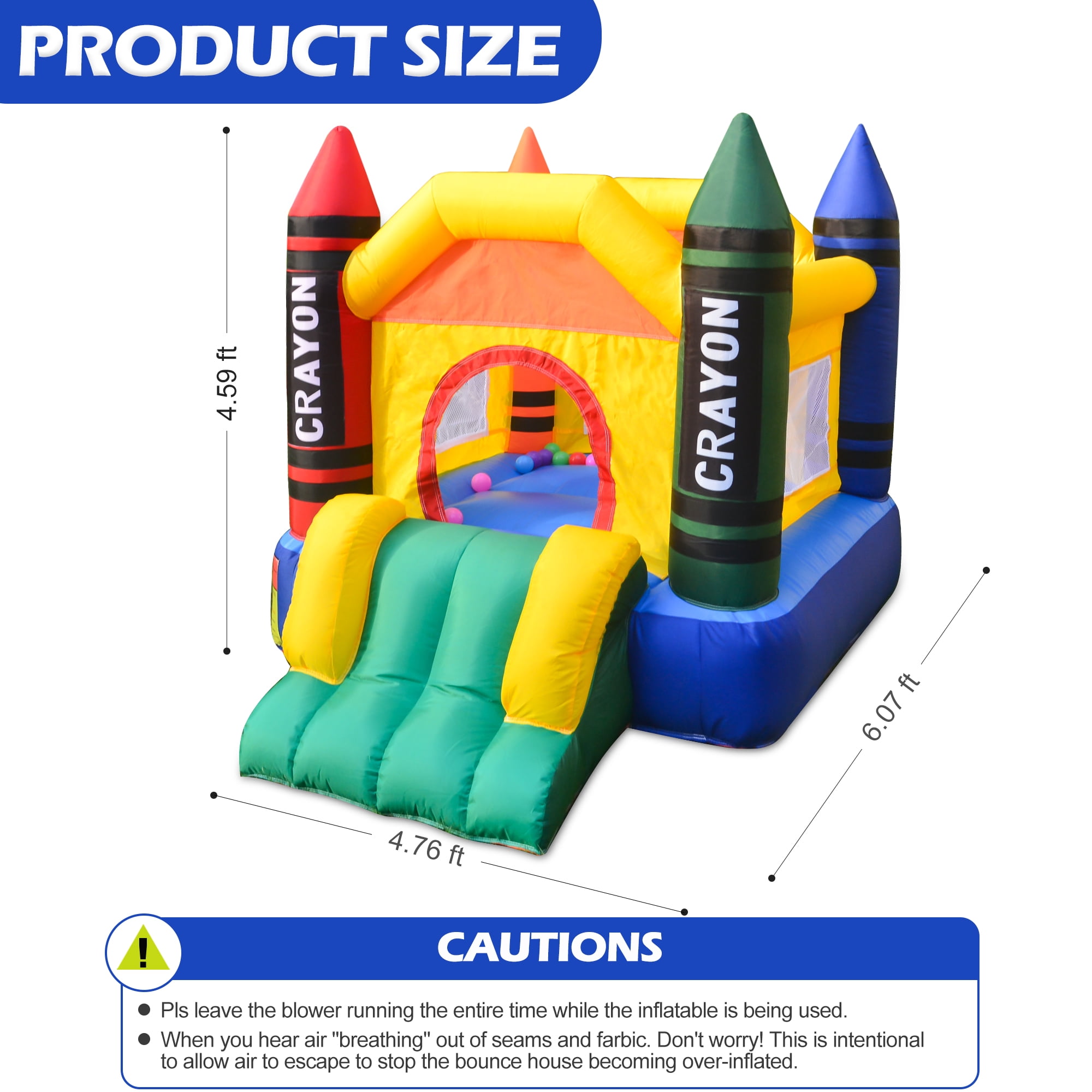 Dvreugde Bounce House 6x4.7x4.6ft Colorful Bouncy Castle with Slide & Blower Inflatable Bouncer