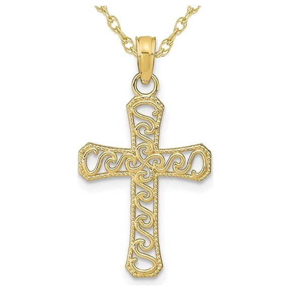 Gem & Harmony 10K Yellow Gold Cross Charm Pendant Necklace with Chain for Women