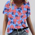 thumbnail image 1 of Fiudx Camisas de Mujer Camiseta de Manga Corta con Cuello En V Estampada para El Día de La Independencia Informal a La Moda para Mujer, 1 of 4