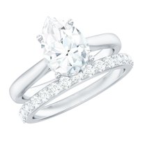 Rosec Jewels Certified Moissanite Wedding Ring Set - 2 Carat Engagement Ring with Enhancer - D-VS1 Grade, 925 Sterling Silver, US 4.00