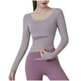 thumbnail image 4 of Mikilon Women's Tight Cotton Yoga Tops Round Neck Long Sleeve Shirts with Chest Pad, 4 of 4