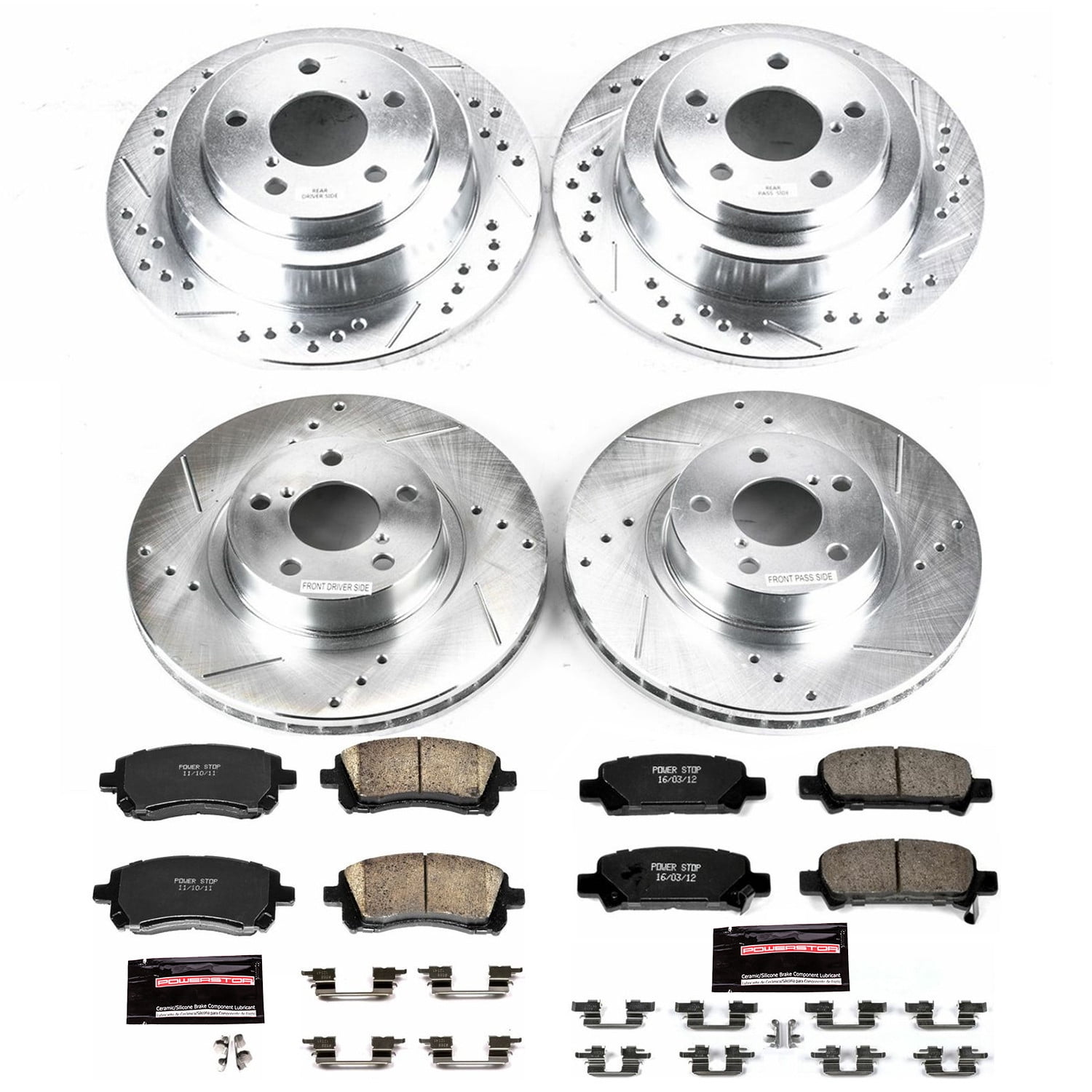 PowerStop Front and Rear Z23 Evolution Sport Carbon-Fiber Ceramic Brake Pad and Drilled & Slotted Rotor Kit Fits: SUBARU Select Models K1122