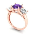 thumbnail image 2 of Clara Pucci 14K Rose Gold Solid Gold Amethyst Three-Stone Anniversary Ring for Women - 3 cttw Round Cut, 2 of 8