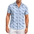 thumbnail image 2 of QHRMKOG Men Shirt Loose Fit Tropical Print Short Sleeve Hawaiian Shirts Light Holiday Button Down Beach Shirts Summer Fashion Tops Blue 2XL, 2 of 6