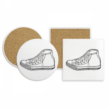 

White Canvas Shoes Hand Painted Pattern Coaster Cup Mug Holder Absorbent Stone Cork Base Set