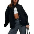 thumbnail image 3 of Women'S Button Up Jackets Jackets Long Sleeve Open Front Jackets Pockets Winter Casual Trendy Varsity Jacket Black S, 3 of 9