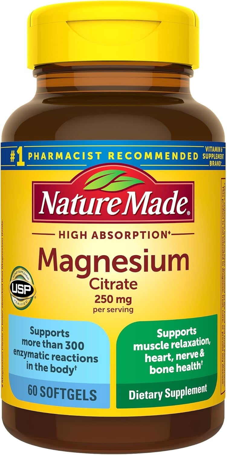 Nature Made Magnesium Citrate 250 mg Softgels Dietary Supplement for Muscle Support, 60 Ct