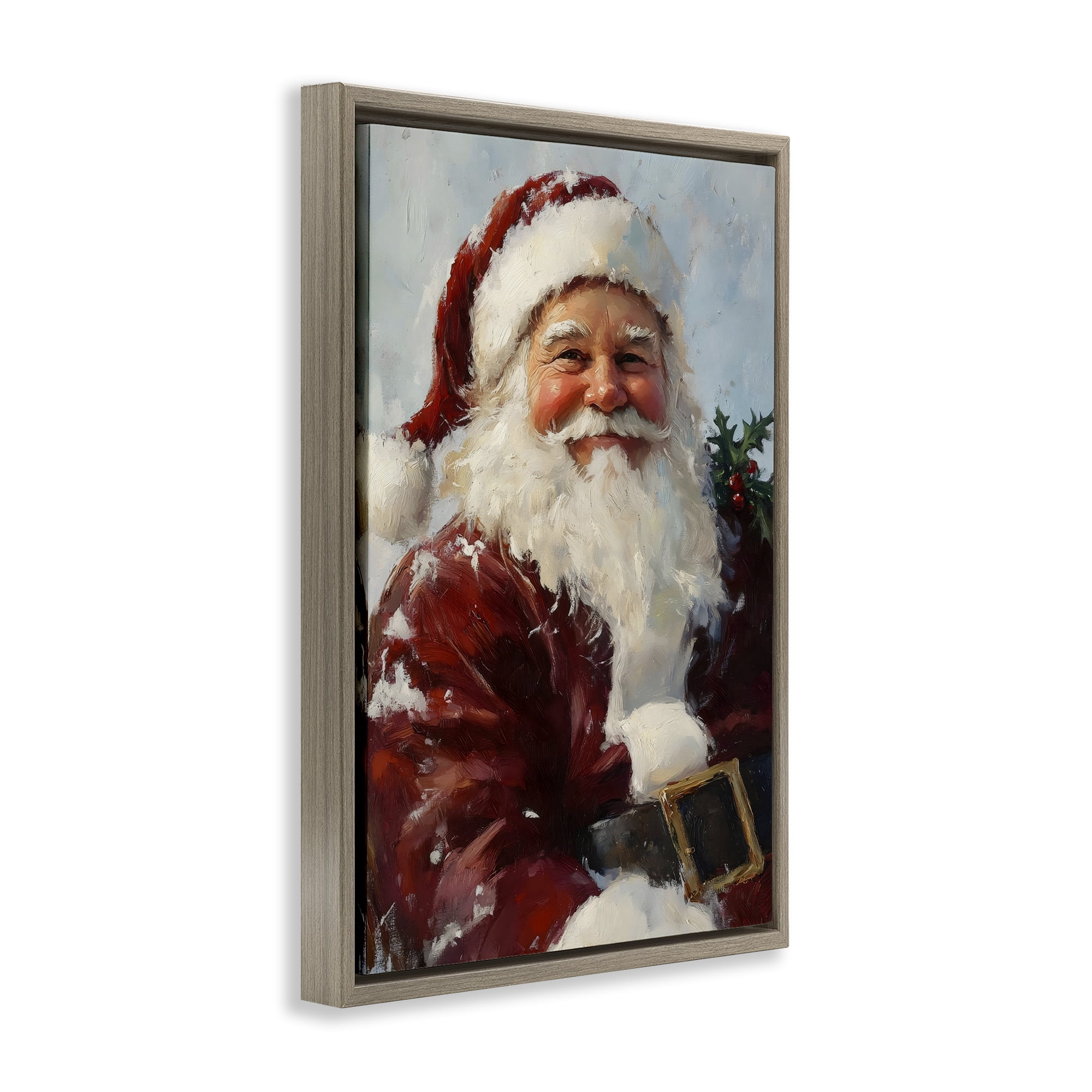 Rosy Cheeked Santa Smile Brown Framed Floater Canvas Wall Art, design by Petal Prints Design