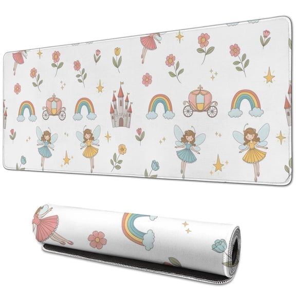 Long Mouse Pads for Desk,White Fairy Castle Pattern Desk Mats on Top Of Desks, Desk Mouse Pad Extra Large with 3mm Non-Slip Base and Stitched Edge for Gaming,Office,Work,Home 31.5"x11.8"
