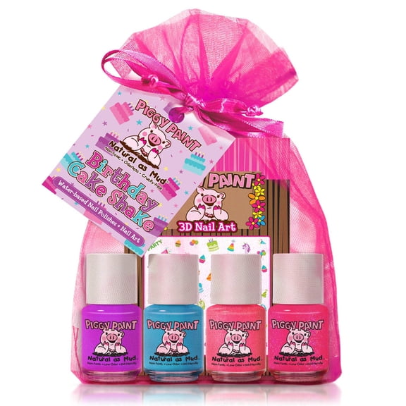 Piggy Paint Birthday Cake Shake Kids Gift Set, 4 Non-toxic Nail Polish & Nail Art