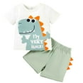 thumbnail image 2 of XUELUO Toddler Boys Casual Outfit Sets Summer Cartoon Dinosaur Print Crew Neck Short Sleeve T Shirt Tops And Elastic Waist Shorts Streetwear,White,3-4 Years, 2 of 9