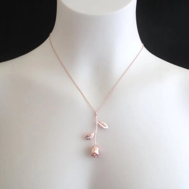 Collar para mujer, joyería para mujer, collar clásico con colgante de flor de rosa, joyería elegante de moda para mujer, collar de rosa