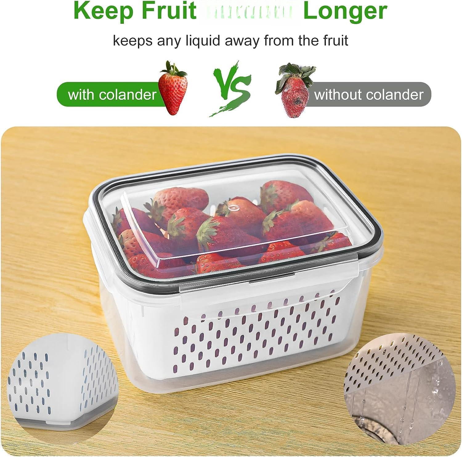 Fruit Storage Containers For Fridge With Removable Colander  Airtight Food Container Dishwasher Safe Produce Saver Refrigerator Keep Berry Fresh Longer 4 Small Clear