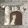 thumbnail image 3 of Ambesonne Umber Quilted Bedspread Set 3 Pcs, Cartoon Pet Cat Animal, Queen Size, Umber Black and White, 3 of 3