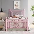 thumbnail image 2 of Einfach Twin Size Heavy Metal Bed with Vintage Headboard Pattern, Pink, 2 of 7