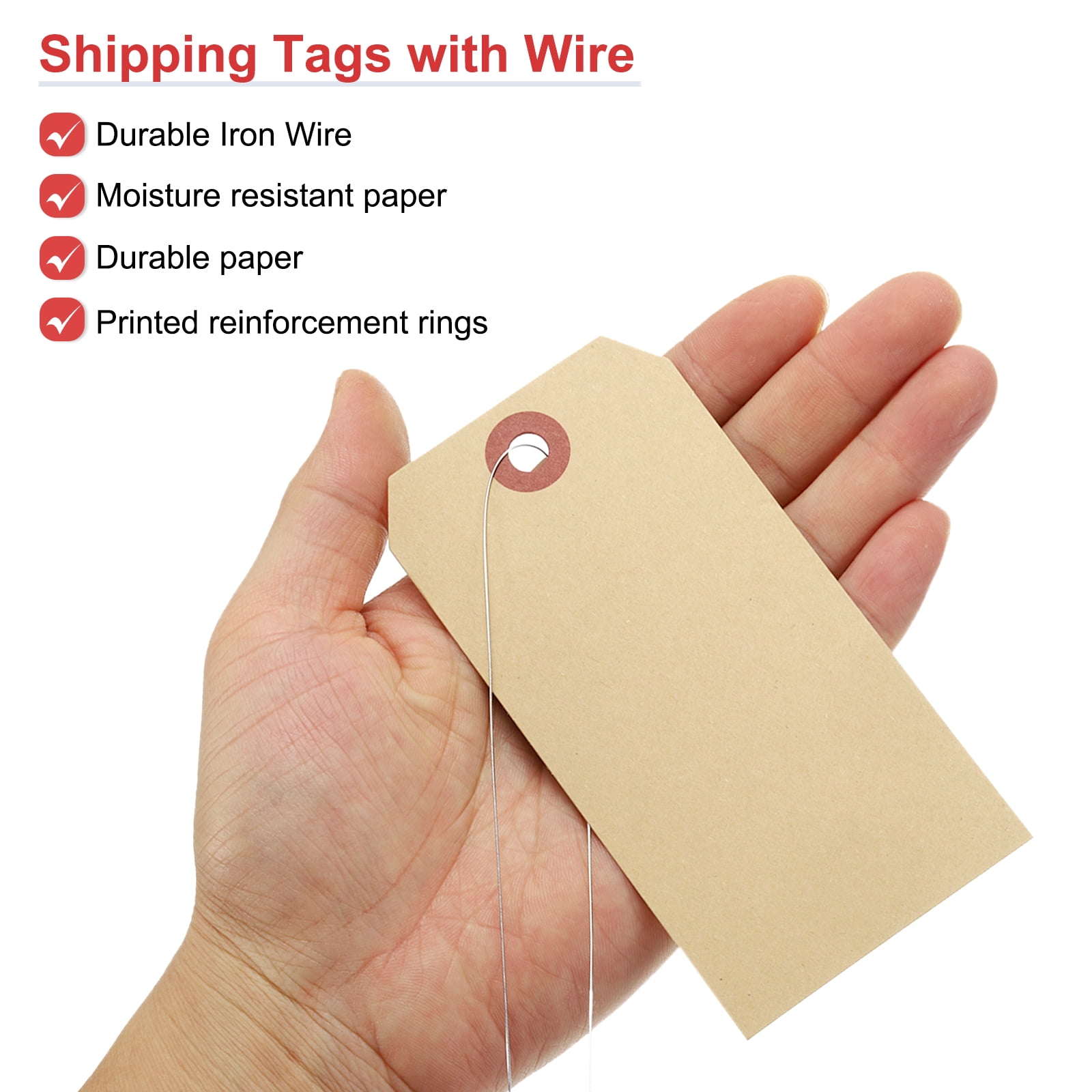 Uxcell 200Pcs Hang Tags, Tags with Wire String Paper Blank Labeling Tags Writable Making Tags for Luggage Clothes Wine Bottle(4.76" x 2.36", Kraft)