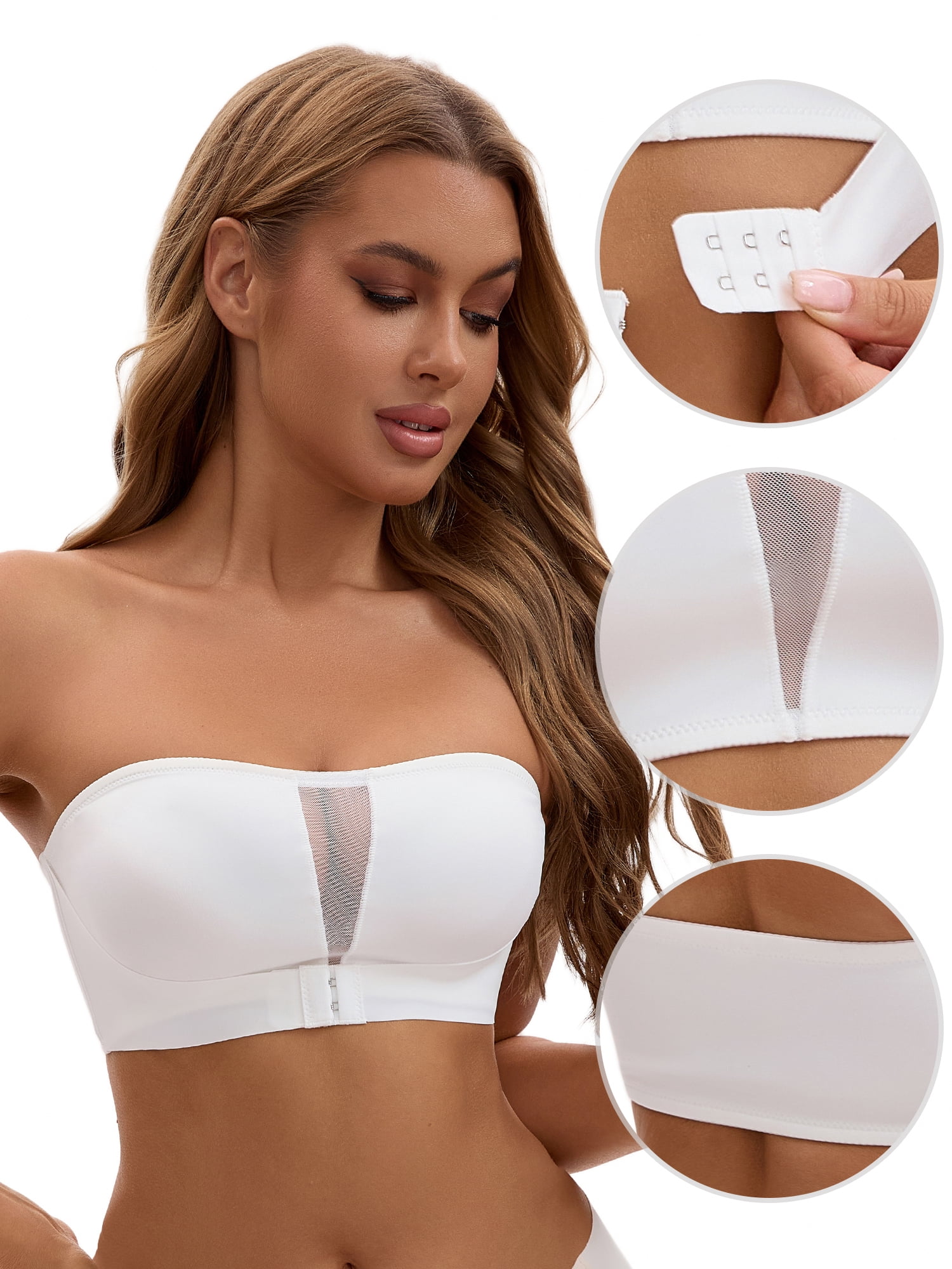 Unique Bargains Women's Front Closure Wirefree Strapless Tube Bras S White