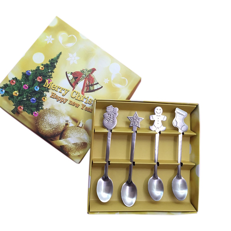 4Pcs Stainless Tea Scoops Kids Spoon Tableware Christmas Coffee Spoons Xmas Gift