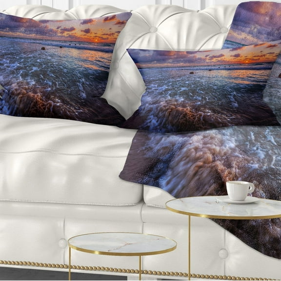 Designart Cloudy Sky and Stormy Waves - Seashore Throw Pillow - 12x20