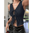 thumbnail image 6 of Women Tie Front Vest Top Open Crop Tanks Summer Waistcoat Sleeveless Y2K Outfits Shirt Navy Blue XL, 6 of 8