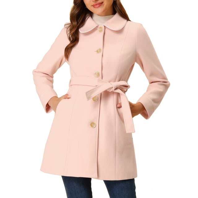 Abrigo largo elegante de invierno para mujer con cuello de solapa en rosa XL