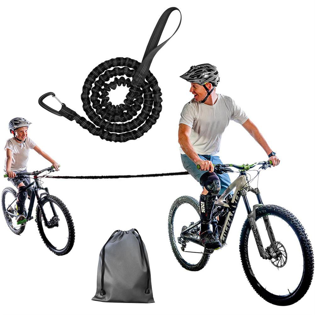Black Bike Tow Rope for Kids High Strength Tow Rope Strap Tow Rope Outdoor Children Adult MTB Elastic Belt for Bicycle Mountain Bike Reflective Traction Rope with Storage Bag for Family Ride 
