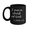 thumbnail image 1 of 1 John 3:1 bible quotes, I am a child of God - Black Coffee Mug Tea Cup 11 oz, 1 of 2