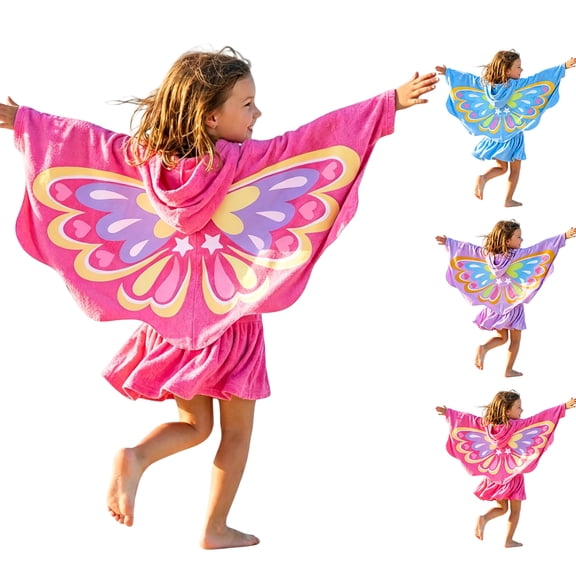 Grblisyd Girls' Butterfly Swim Cover Up Hooded Terry Zip-Up Bathing Towel Suit Wrap with Pockets for Kids 10-12 Y