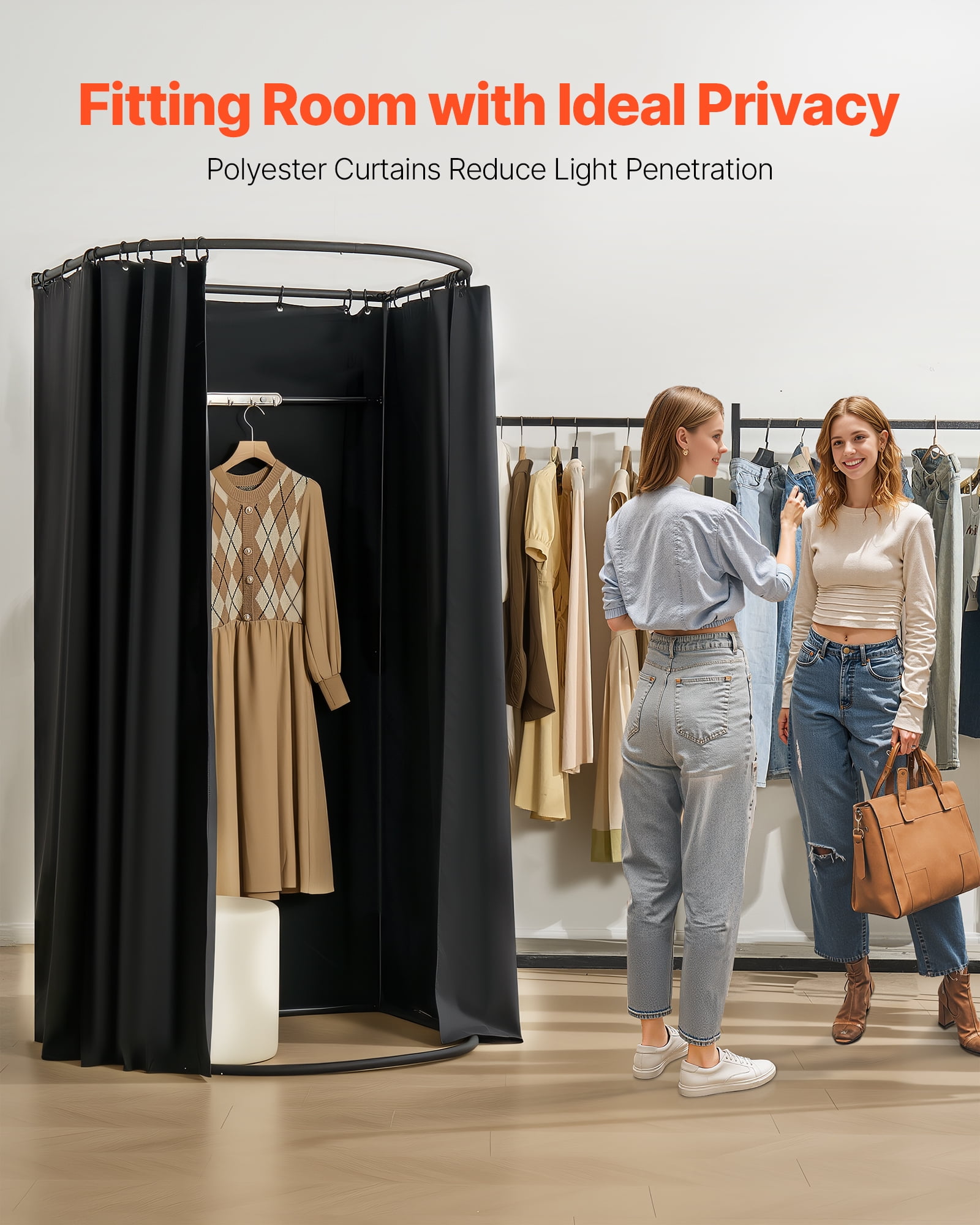 VEVOR Fitting Room, Portable Dressing Room with Thick Polyester Curtains, Privacy Space with Shading Curtain and a Hook, for Boutique, Mall, Tailor's Store & Outdoor Activity 39 x 37 x 79 in (Black)