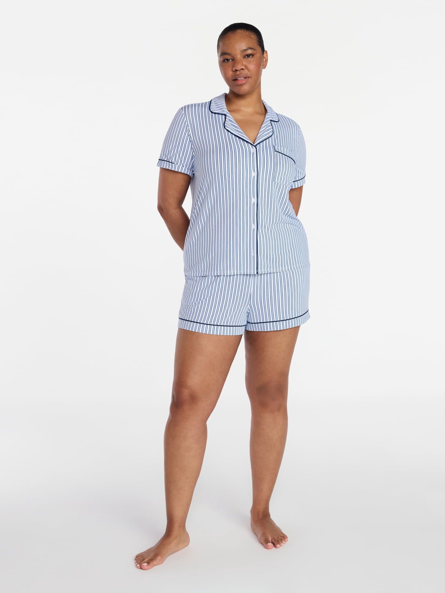 Joyspun Women's Dreamy Soft Collection Notch Collar Top and Shorts Pajama Set, 2-Piece, Sizes XS-3X