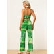 thumbnail image 3 of Conjunto de dos piezas para mujer con estampado tropical Cami Crop Top Cintura elástica Pantalones de pierna ancha Conjuntos Verde XS, 3 of 6