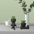 thumbnail image 4 of 3 uds. Plantas suculentas artificiales bonitas con macetas creativas en forma humana, decoración de suculentas en macetas pequeñas para decoración del hogar (negro mate), 4 of 5