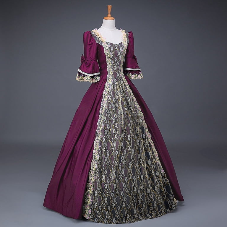 Medieval Princess Dress for Women Renaissance Vintage Lace Patchwork Flare  Sleeve Long Maxi Dress Cocktail Party Cosplay Gown Purple 4XL - Walmart.com