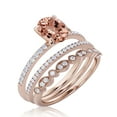thumbnail image 3 of Sirprisingly Gift Minimalist 2.50 Carat Oval Morganite And Diamond Moissanite Engagement Ring, Classic Wedding Ring, Two Matching Band in 925 Sterling Silver With 18k Rose Gold Plating, Gift For Her, 3 of 3