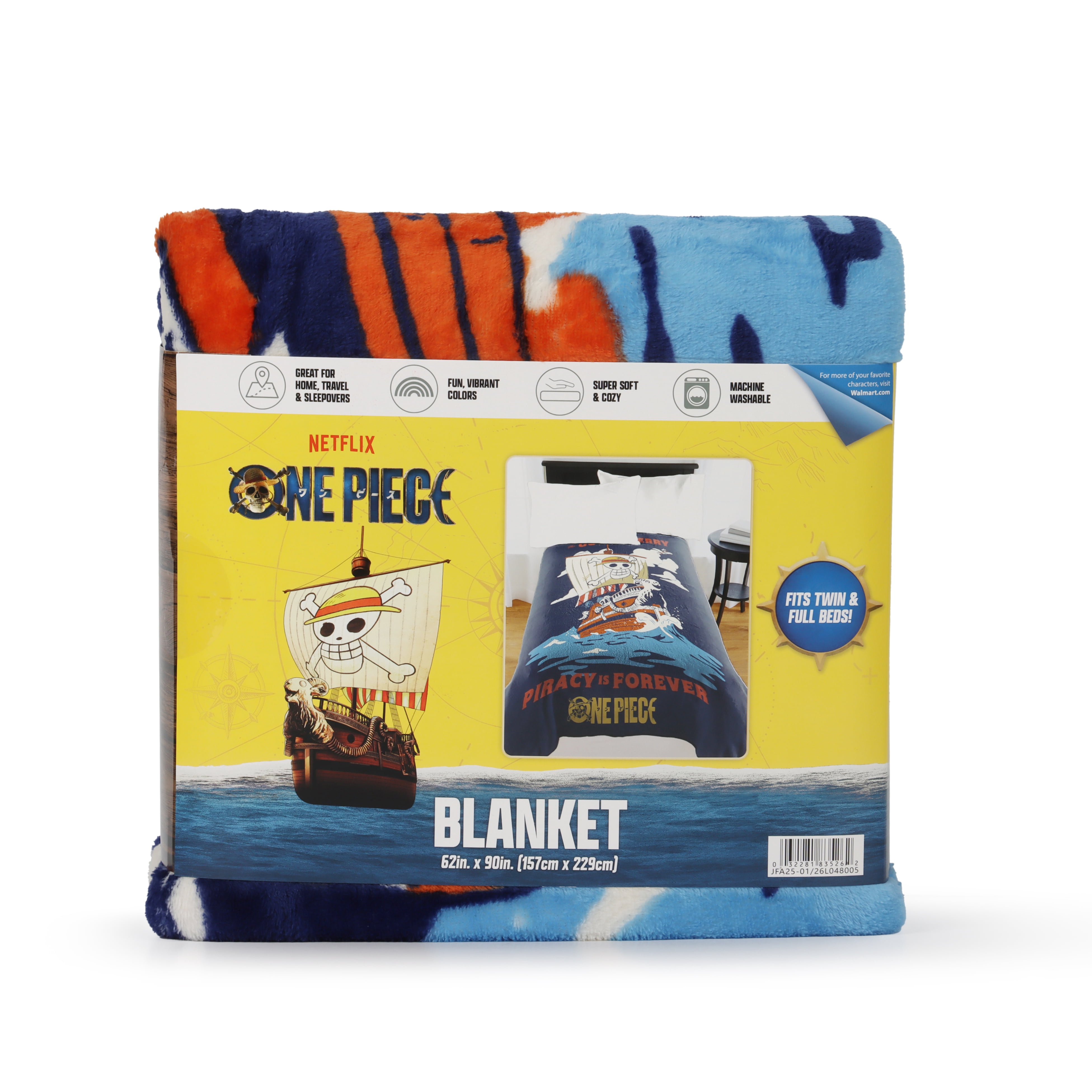 One Piece Kids Silk Touch Blanket, Piracy Forever, Multicolor, Neflix, 62" x 90"