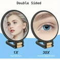 thumbnail image 5 of Dual-Sided 1X/30X Magnifying Handheld Makeup Mirror with 360 °   Adjustable Handle – Portable, Travel-Friendly Design, No Batteries Needed, Sleek Black Frame & Golden Accents, 5 of 9
