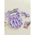 thumbnail image 3 of Wassery Infant Baby Girls Romper Floral Print Fly Sleeve Crew Neck Jumpsuits Summer Newborn Bodysuits with Headband 0-18M, 3 of 8