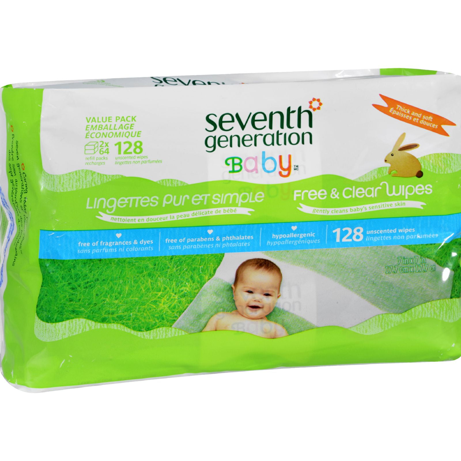 Seventh Generation Baby Wipes Free and Clear Refill 128 ct Case of 6