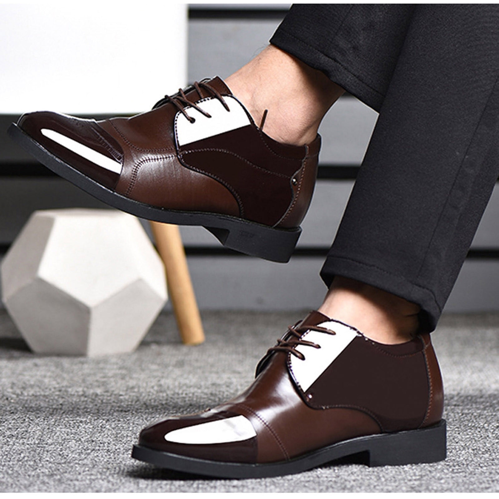 Men's Fashion Oxford Pointed Toe Shoes Casual Dress Shoes for Man Canvas  Leather Shoes Men Business Lace Up Formal Shoes