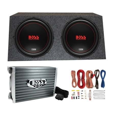 Boss Chaos Exxtreme 12" 1200W 4 Ohm Subwoofer (Pair) w/ Box, Amplifier & Wiring