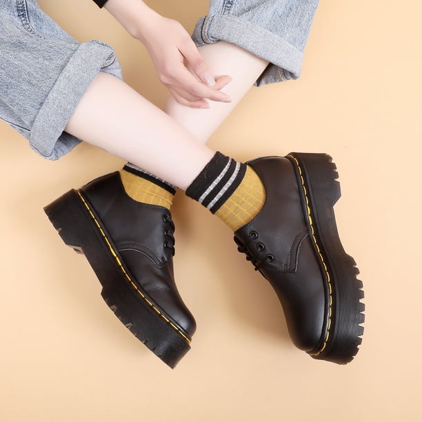 Zapatos de suela gruesa para mujer, mocasines con plataforma Oxfords, hebilla y Correa, punta redonda