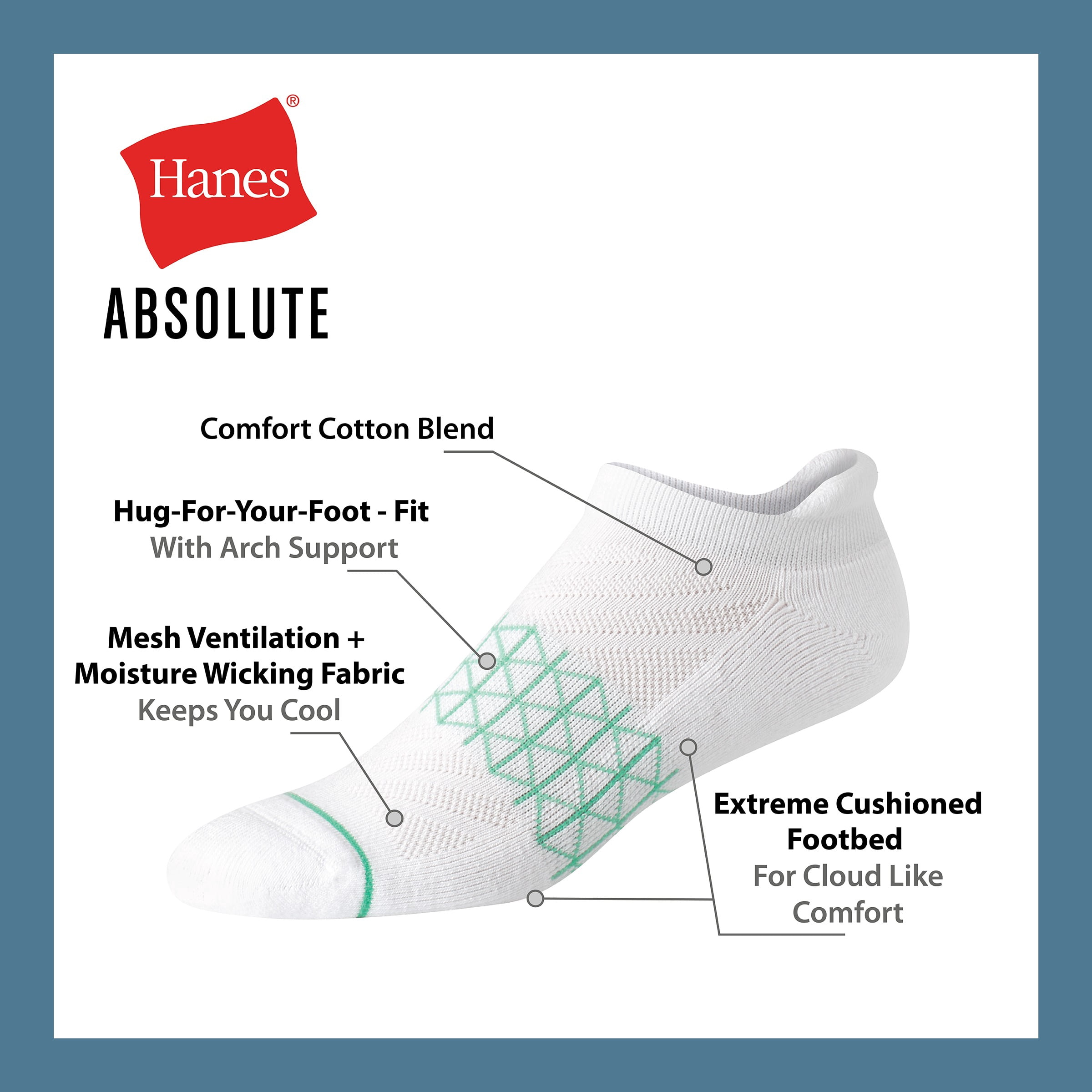 Hanes Mens Absolute Comfort Cushioned Heel Shield Socks, 3 Pairs