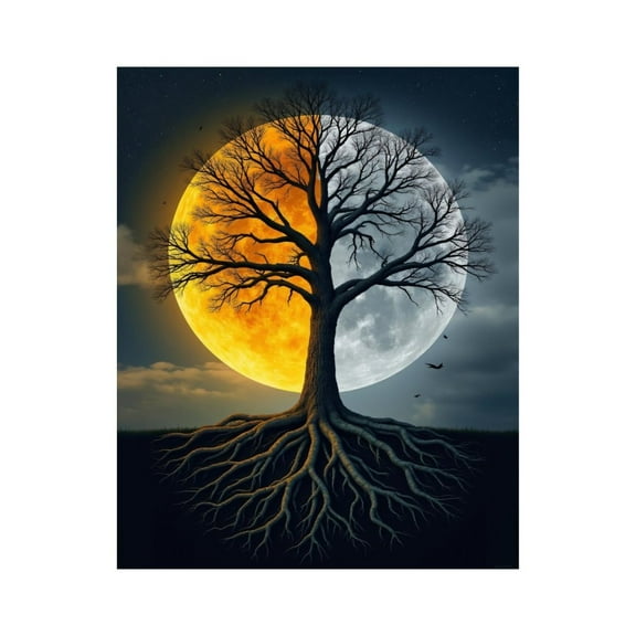 Paint by Numbers Kit for Adults, Tree Of Dual Moon Night Sky Paint by Numbers, Easy Paint by Numbers Kit for Adults Beginner, DIY Adult Paint by Number Kits on Canvas, Home Decor