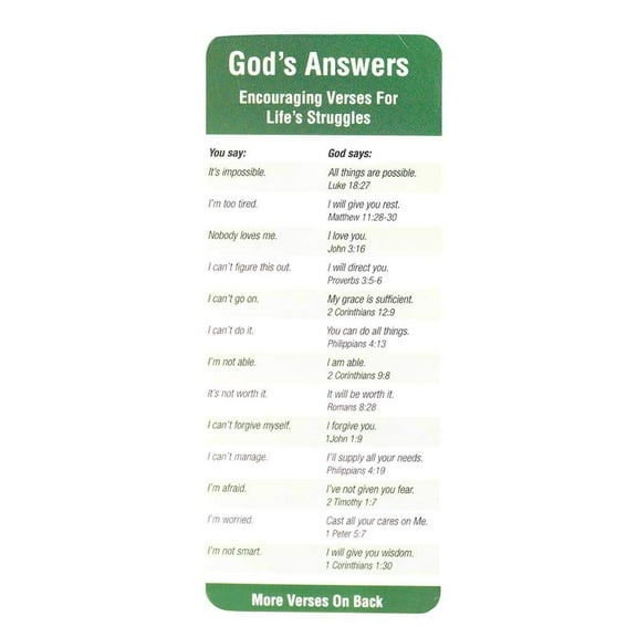 God's Answers Verses Emerald with Cream Cardstock Bookmarks, Pack of 12