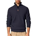 thumbnail image 2 of WMTBSRSW Men's Half Zip Pullover Tops Fashion Texture Long Sleeve Sweater Solid Casual Fall Winter Golf Tops Navy XXXL, 2 of 5