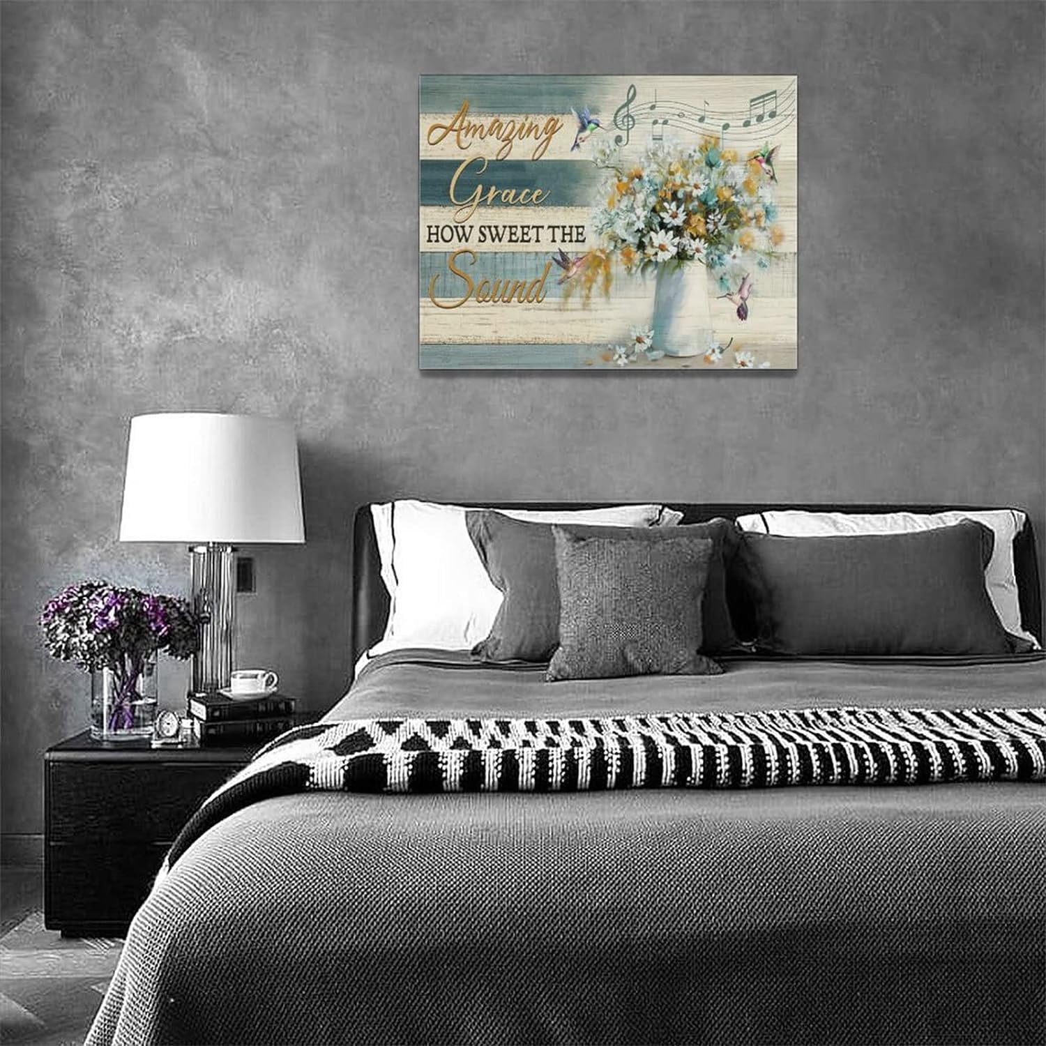Daisy Hummingbirds Bathroom Wall Art Floral Pictures Flower Bathroom Wall Decor Motivational Quotes Canvas Prints Painting Framed Artwork for Bathroom Kitchen Bedroom 16"x12"
