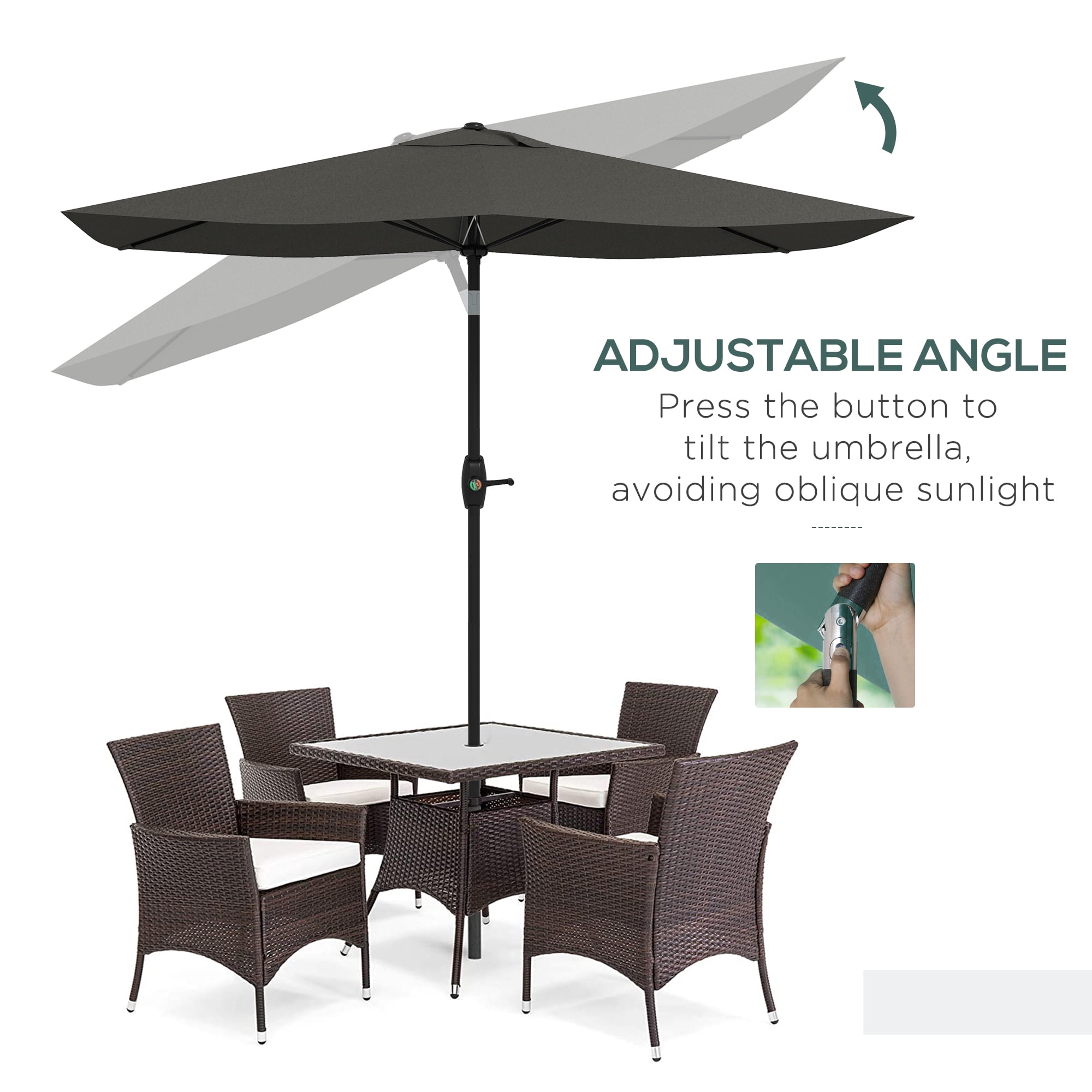 Outsunny 6.5' x 10' Patio Umbrella w/ Crank and Push Button Tilt, Gray