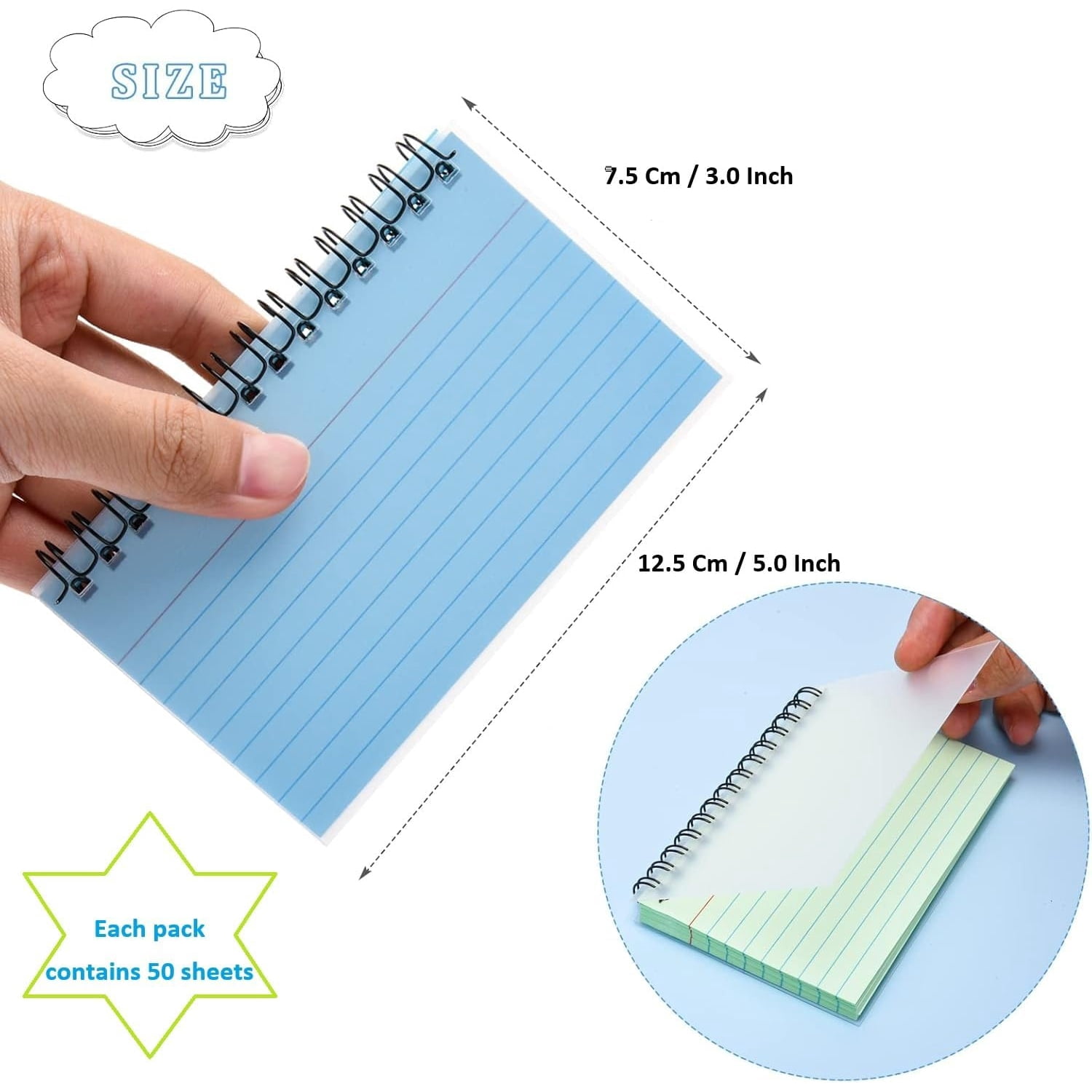 4 Pcs Index Cards with Ring,Helical Bound Flash Cards,Colored Ruled Notecards,Flash Cards with Protective Cover Nursing Office Taking to Do List,3*5 inch,50 Sheets/Pack-Total 200 Sheets,Topboutique