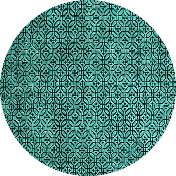 Ahgly Company Indoor Round Oriental Turquoise Blue Industrial Area Rugs, 8' Round